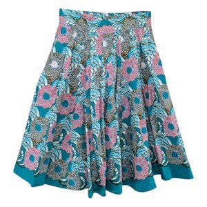 Francis Benedict Midi Skirt Womens Teal Pink Floral Pleated Togo Africa Size S